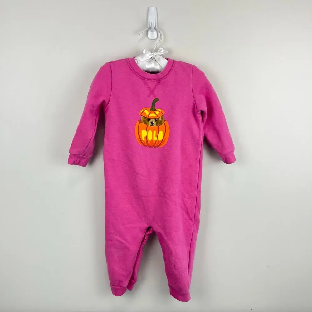 Ralph Lauren Polo Bear Fleece Jack-O-Lantern Coverall 12 Months